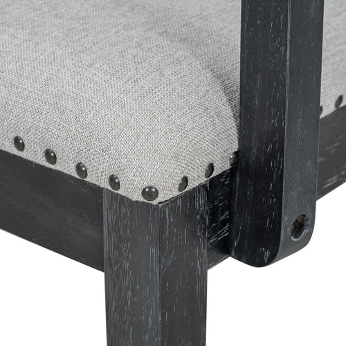 Rustic Extendable Dining Table Set with Removable Leaf, 6 Upholstered