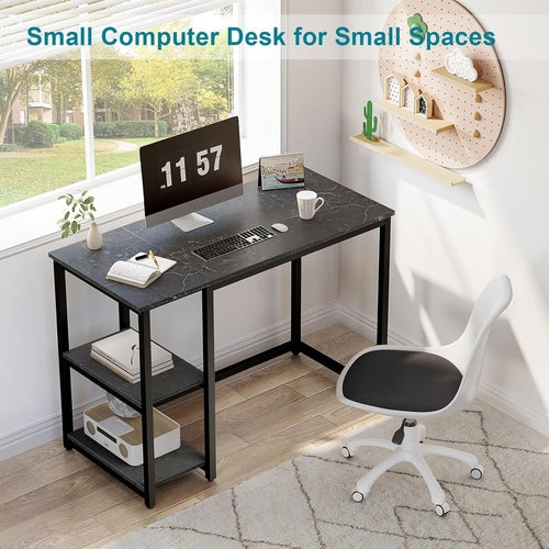40 Inch Computer Desk With Two Tier Shelves Black Marbling