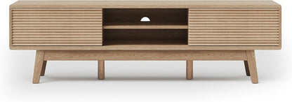 59 Inch Mid Century Modern TV Console Fluted Doors