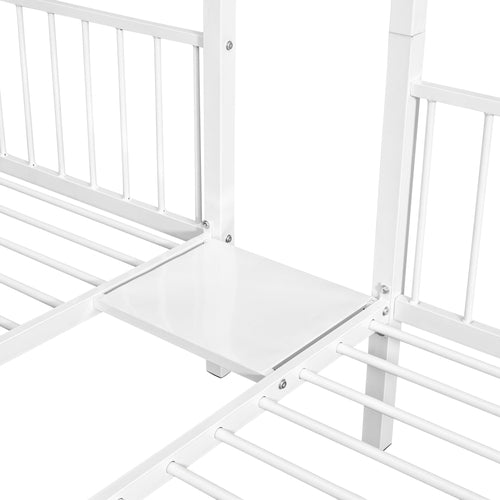 Full Over Twin & Twin Bunk Bed, Metal Triple Bunk Bed with Drawers and