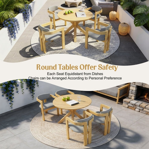 5-Piece Outdoor Acacia Wood Round Dining Set, Solid Wood Patio Table
