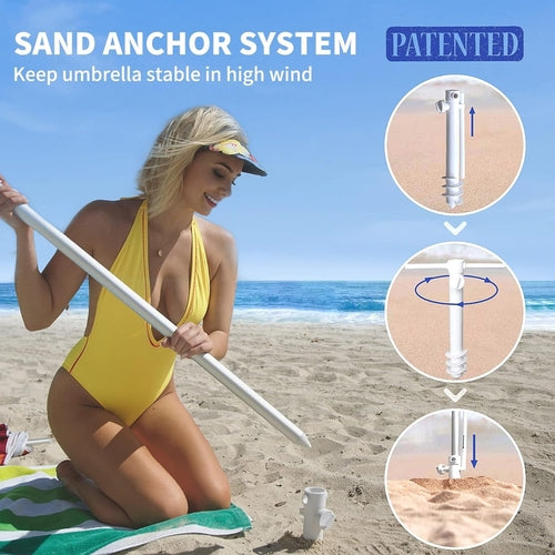 6.5Ft Durable Beach Umbrella With Sand Anchor UV Protected