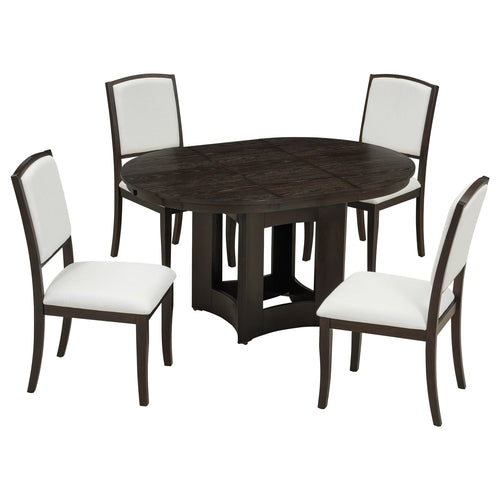 Farmhouse Extendable Round Dining Table Set for 4, 5-Piece Kitchen