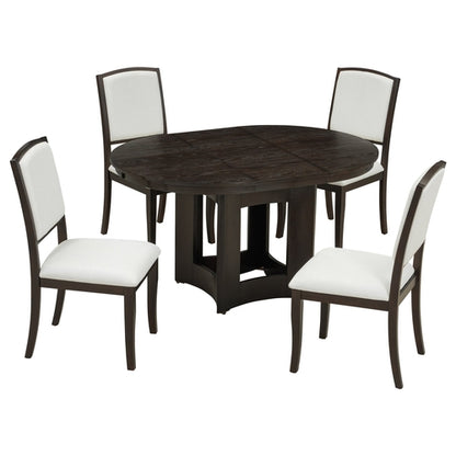 Farmhouse Extendable Round Dining Table Set for 4, 5-Piece Kitchen