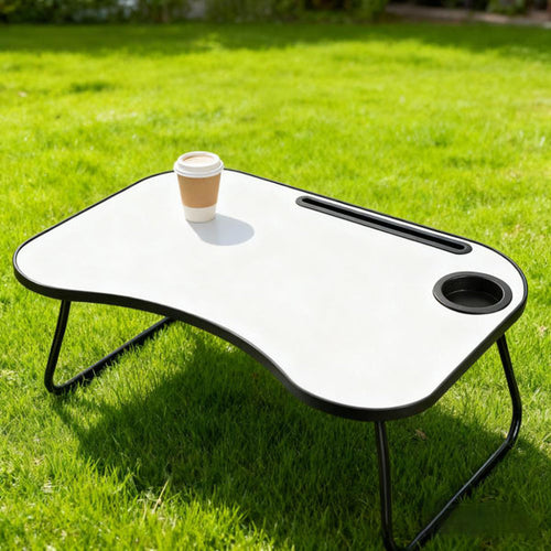 Portable Laptop Desk, Gray And White Matte Metal And Wood