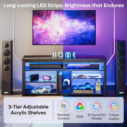 LED Tall TV Stand, Entertainment Center for 55/60/65 Inch TV, Gaming
