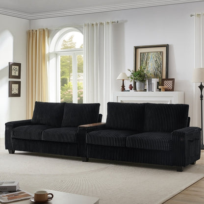 Modern 4-Seater Corduroy Sofa Couch with USB Ports, Hidden Storage and