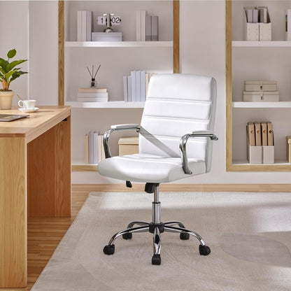 White Leather Ergonomic Office Chair With Height Adjustment