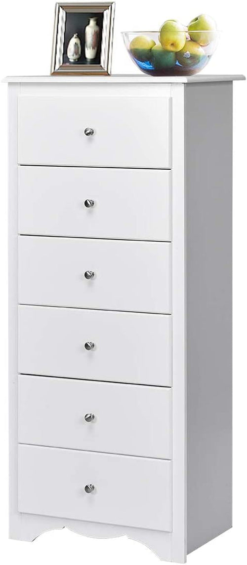 White Wooden 6 Drawer Dresser Chest For Bedroom Storage