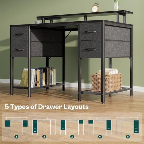 47 Inch Computer Desk With 4 Drawers And LED Lights Black