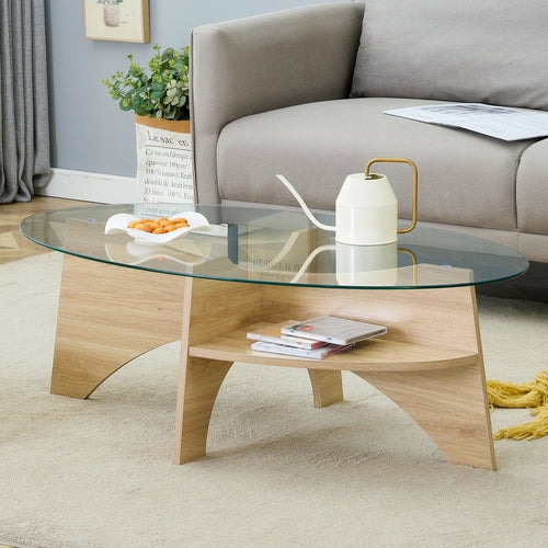 Oval Glass Coffee Table – 41.3" Modern Tempered Glass Table,