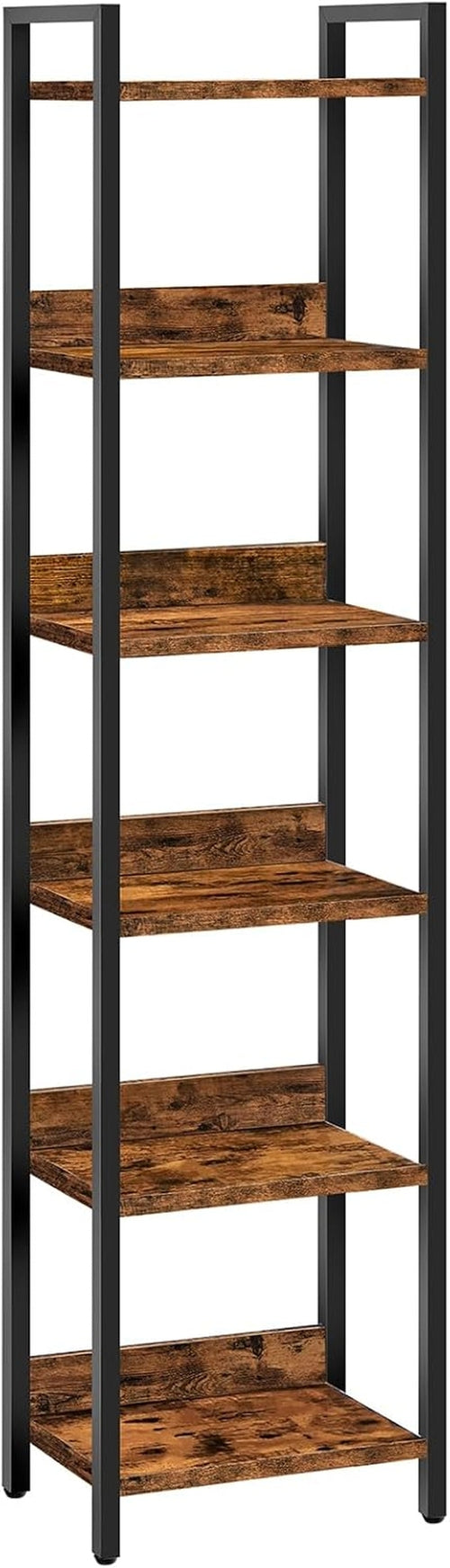 Six Tier Standing Bookcase In Rustic Brown And Black For Small Spaces