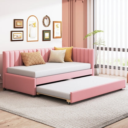 Upholstered Daybed with Trundle Sofa Bed Frame No Box Spring Needed,