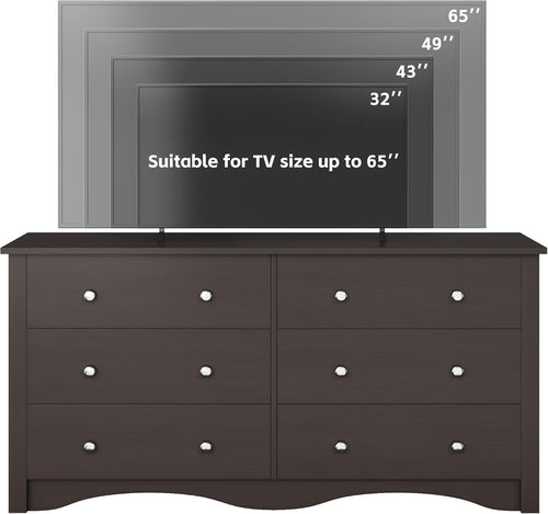 6 Drawer Dresser And TV Stand For 65 Inch TV Brown