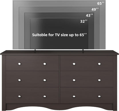 6 Drawer Dresser And TV Stand For 65 Inch TV Brown