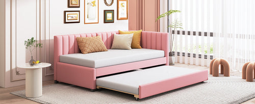 Upholstered Daybed with Trundle Sofa Bed Frame No Box Spring Needed,