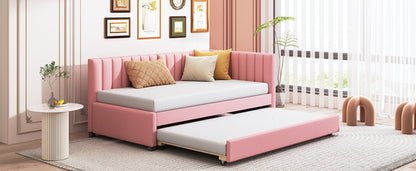 Upholstered Daybed with Trundle Sofa Bed Frame No Box Spring Needed,