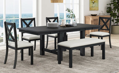 Farmhouse 82inch 6-Piece Extendable Dining Table with Footrest, 4