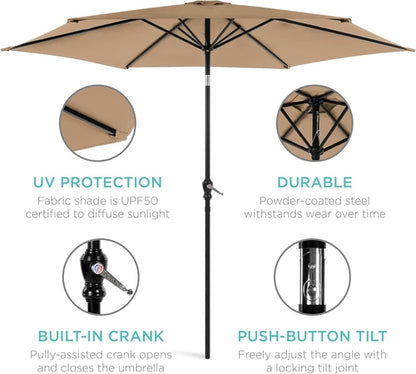 10 Foot Outdoor Steel Polyester Patio Umbrella Tan With Crank Tilt And