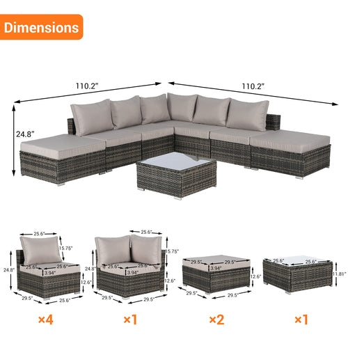 8 Piece Outdoor Patio Sectional Sofa Set – Wicker Conversation Set