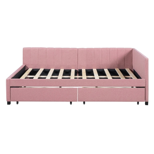 Full Size Upholstered Daybed with 2 Storage Drawers Sofa Bed Frame No