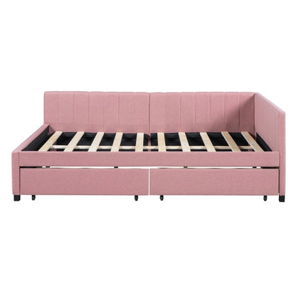 Full Size Upholstered Daybed with 2 Storage Drawers Sofa Bed Frame No