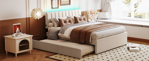 Teddy Fleece Queen Size Upholstered Platform Bed with Twin XL Trundle
