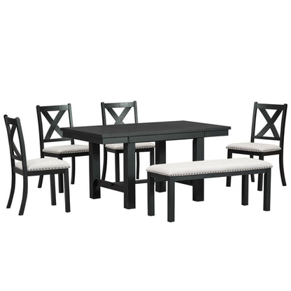 Farmhouse 82inch 6-Piece Extendable Dining Table with Footrest, 4