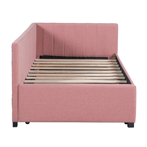 Upholstered Daybed with Trundle Sofa Bed Frame No Box Spring Needed,