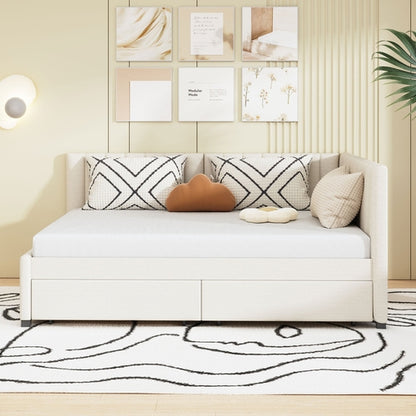 Full Size Upholstered Daybed with 2 Storage Drawers Sofa Bed Frame No