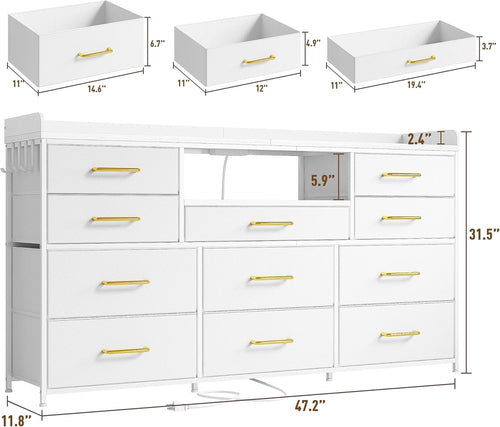 Bedroom Dresser With 11 Drawers And 60 Inch TV Stand White