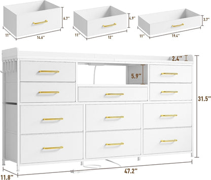 Bedroom Dresser With 11 Drawers And 60 Inch TV Stand White