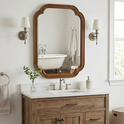 Solid Wood Frame Rounded Corner Decorative Mirror, For Bedroom,