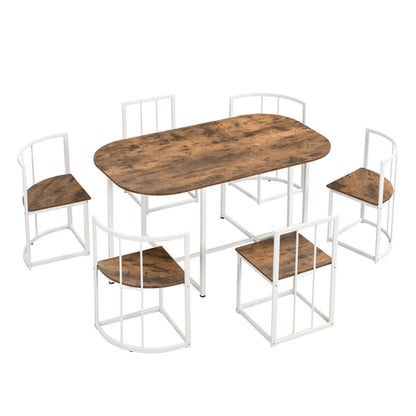 Modern 7-Piece Dining Table Set with Faux Marble Compact 55Inch