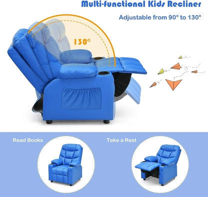 Blue Kids Recliner Chair With Cup Holder And Footrest