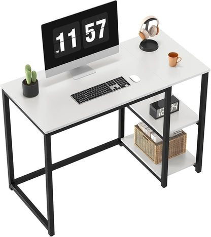 40 Inch White Computer Desk With 2 Tier Shelves Home Office