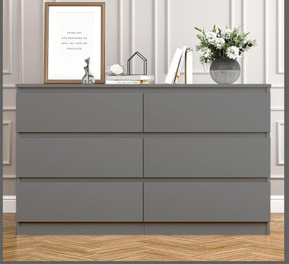 Grey 6 Drawer Dresser for Bedroom Modern Wood Storage