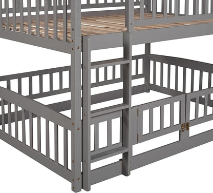 Gray Bunk Bed With Slide And Ladder For Kids Bedroom