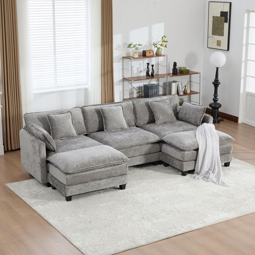 Cloud Sofa Modern Sectional Couch, Double Layer Upholstered Chenille