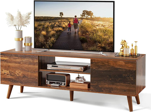 Mid Century TV Stand 55 to 60 Inch Retro Brown Finish