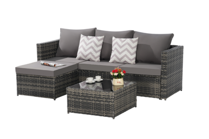 2 Piece Outdoor L-Shaped Wicker Patio Set – Sectional Sofa with