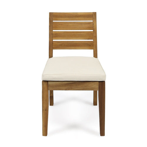 Outdoor Acacia Wood 7 Piece Dining Set with Cushions, Sandblasted