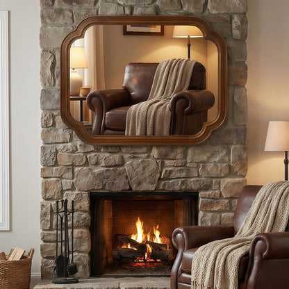 Solid Wood Frame Rounded Corner Decorative Mirror, For Bedroom,