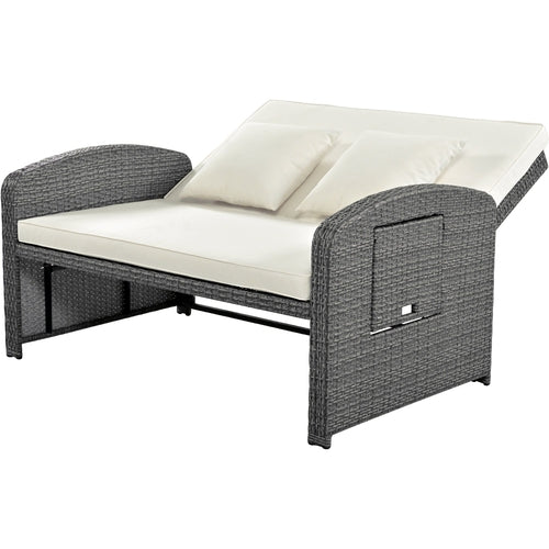 Outdoor Chaise Lounge Rattan White with Adjustable Design for Patio,