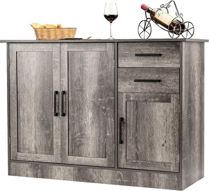 Gray Entryway Sideboard Cabinet With Drawers And Shelves