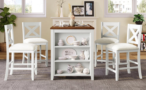 5 Pieces Counter Height Rustic Farmhouse Dining Room Wooden Bar Table
