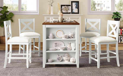 5 Pieces Counter Height Rustic Farmhouse Dining Room Wooden Bar Table