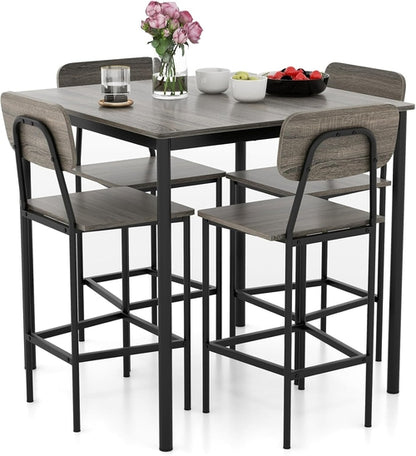 5 Piece Counter Height Dining Table Set Black Oak Stools