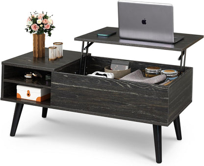 Wood Lift Top Coffee Table Hidden Compartment Charcoal