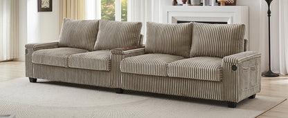 Modern 4-Seater Corduroy Sofa Couch with USB Ports, Hidden Storage and